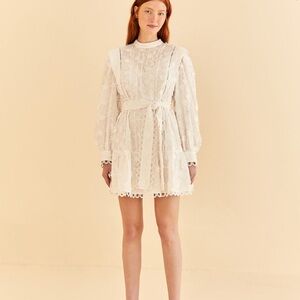 Farm Rio 3D Flower Pleated Mini Dress- Off-White size L